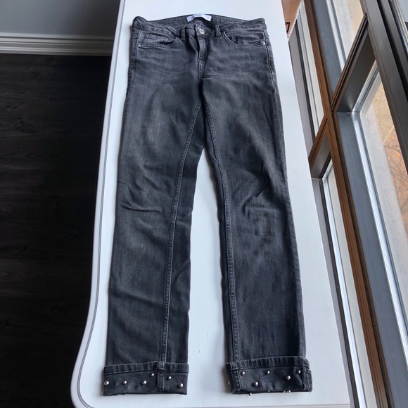 Zara Studded Cuffed Gray Jeans Size 4 - Picture 5 of 11
